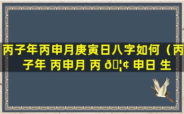 丙子年丙申月庚寅日八字如何（丙子年 丙申月 丙 🦢 申日 生人）